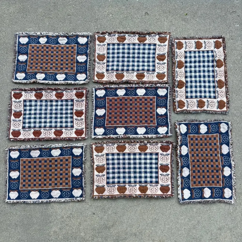 VTG 90s Country Kitchen Apples Hearts Tapestry Checkerboard Tablecloths Set of 8